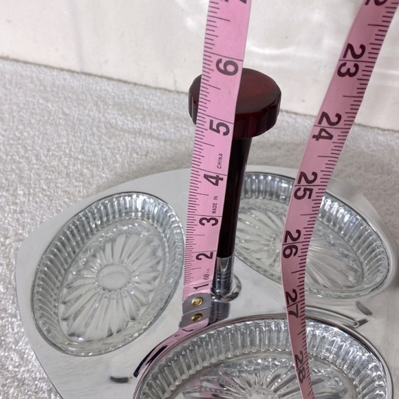 Vintage Glo Hill Gourmates Chrome Serving Tray W Bakelite Handle & Glass Dishes - Picture 14 of 15